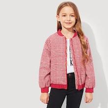 Shein Girls Zip Up Houndstooth Jacket