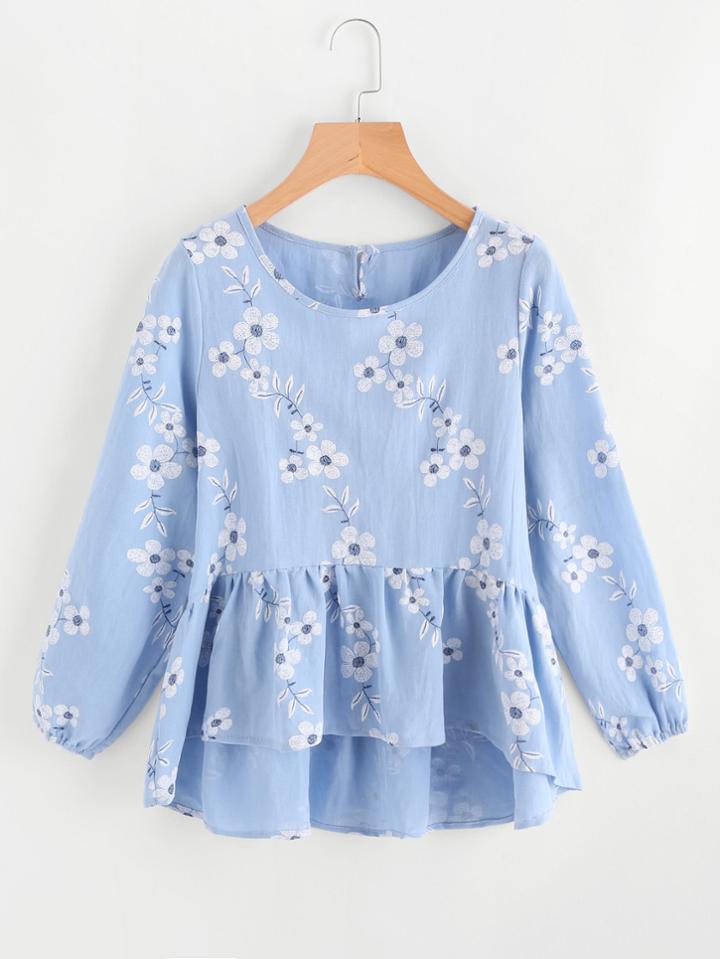 Shein All Over Florals Frill Hem Blouse