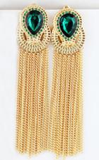 Shein Green Gemstone Gold Chain Tassel Earrings