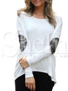 Shein White Elbow Patch Sequined T-shirt