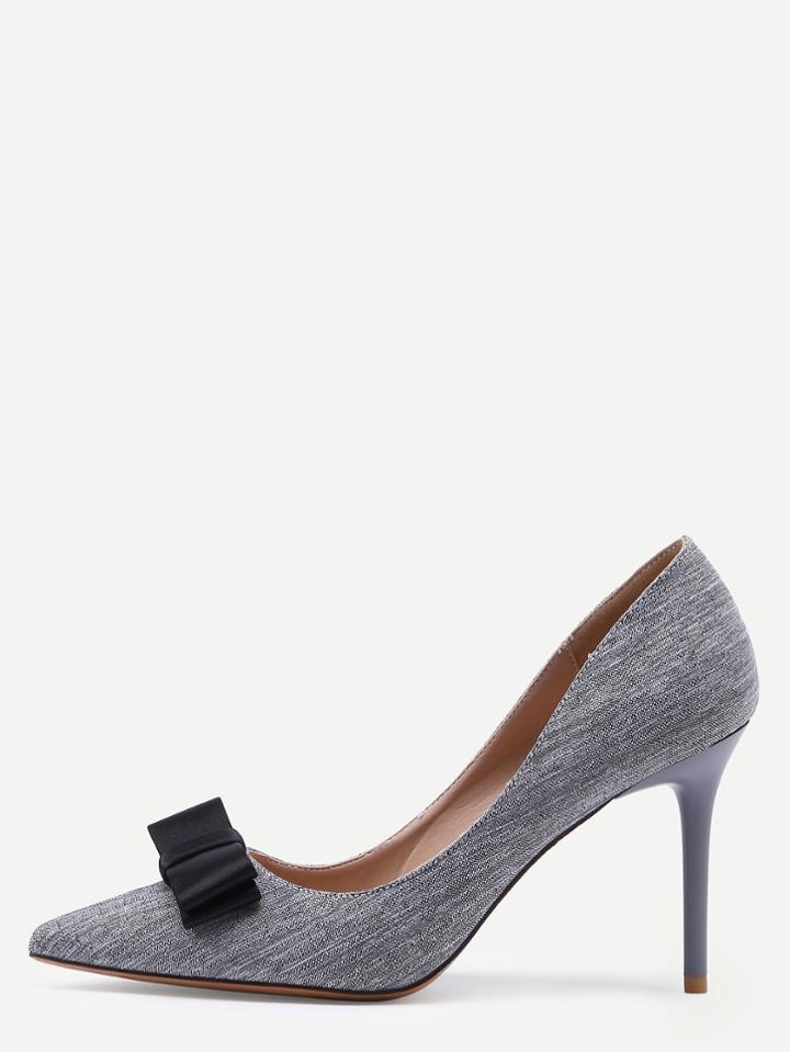 Shein Grey Pointed Toe Bow Stiletto Heels