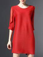 Shein Red Contrast Gauze Pleated Elastic Dress