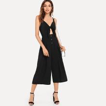 Shein Knot Cutout Front Wide Leg Jumpsuit