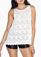 Rosewe White Round Neck Sleeveless Lace Vest For Lady