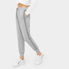 Shein Drawstring Waist Contrast Plaid Panel Pants