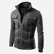 Shein Men Button Detail Zip Up Solid Sweatshirt