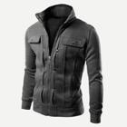 Shein Men Button Detail Zip Up Solid Sweatshirt