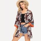 Shein Contrast Cuff Floral Kimono