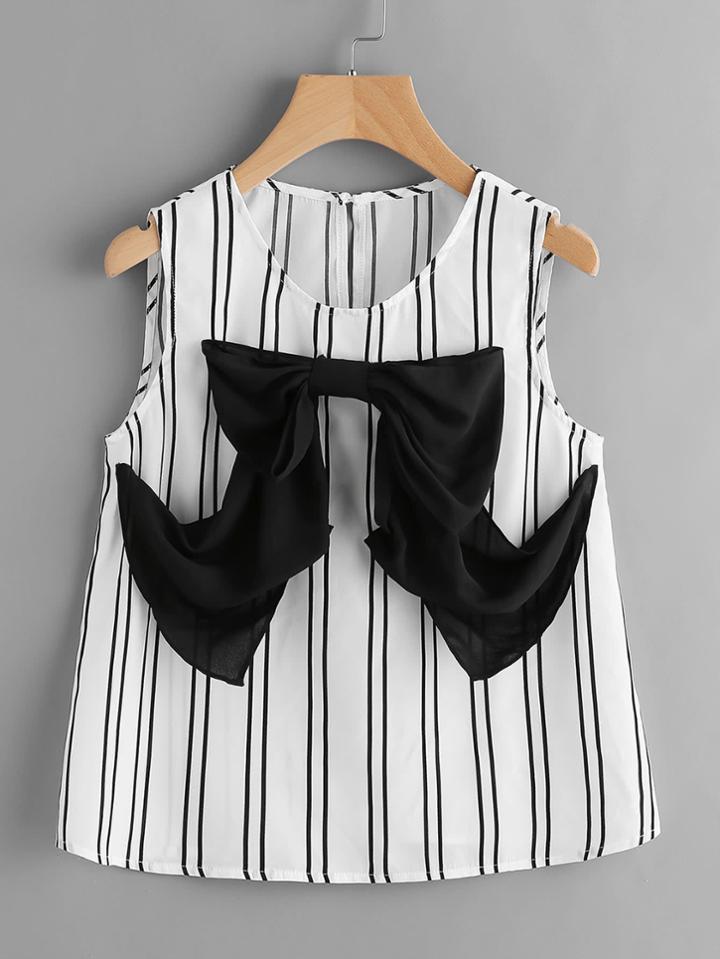 Shein Contrast Bow Embellished Keyhole Back Shell Top