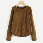 Shein Raglan Sleeve Curved Hem Solid Sweater
