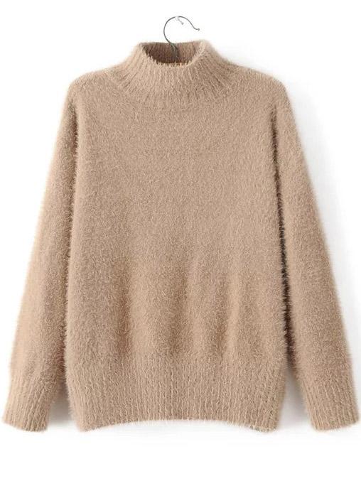 Shein Khaki Mock Neck Loose Sweater