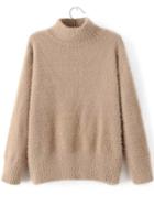Shein Khaki Mock Neck Loose Sweater
