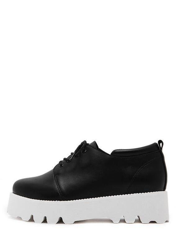 Shein Black Faux Leather Lace Up Flatform Shoes