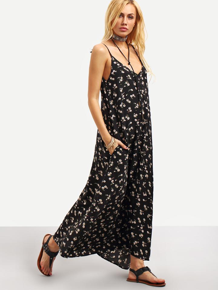 Shein Plunging V-neckline Floral Cami Dress