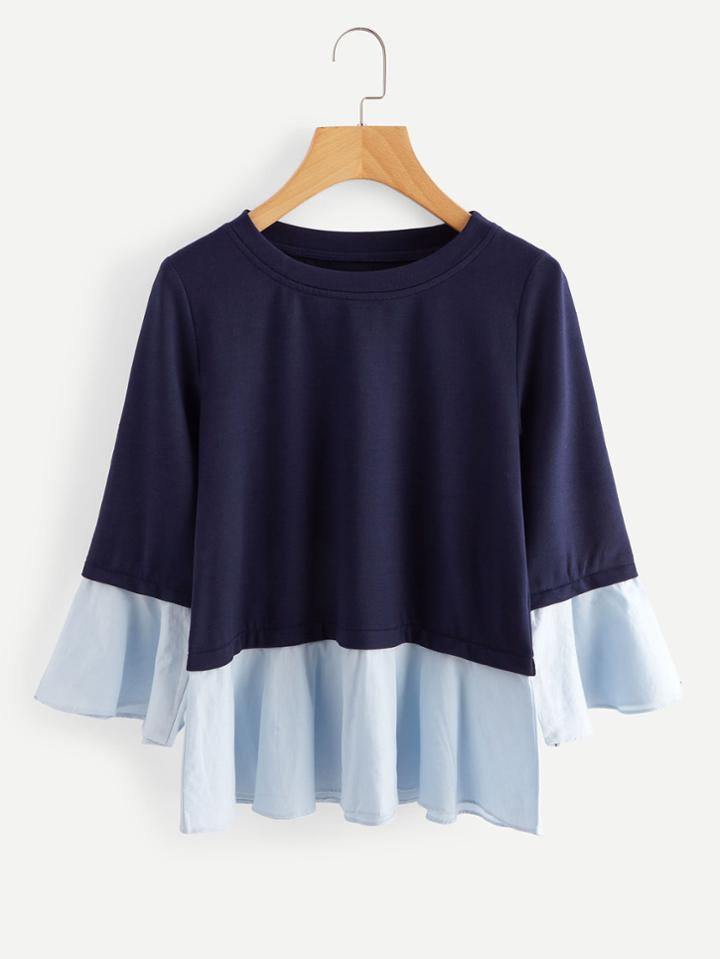 Shein Contrast Frill Hem Tee
