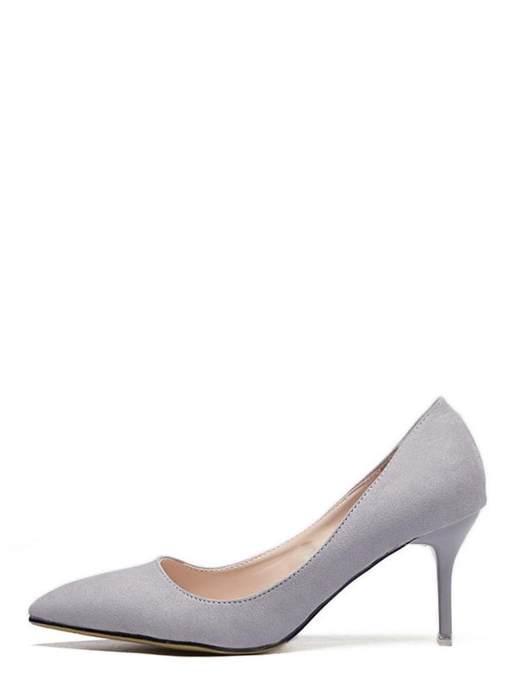 Shein Grey Faux Suede Pointed Toe Stiletto Heels