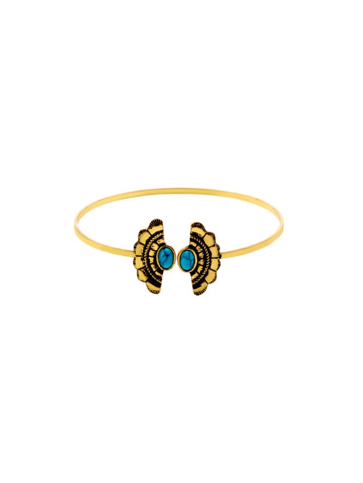 Shein Gold Turquoise Inlay Palace Style Open Bracelet