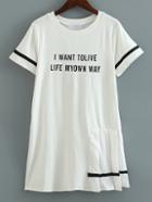 Shein White Letter Pleated Side Casual Dress