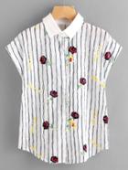 Shein 3d Crochet Appliques Vertical Striped Shirt
