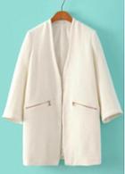Rosewe Elegant Three Quarter Sleeve Single Breasted White Coat