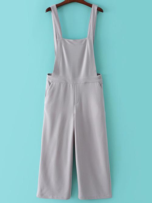 Shein Grey Pockets Button Zipper Side Straps Jumpsuit