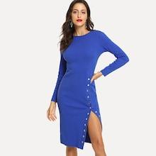 Shein Button Slit Hem Pencil Dress