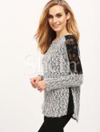 Shein Grey Contrast Lace Tweed Sweater