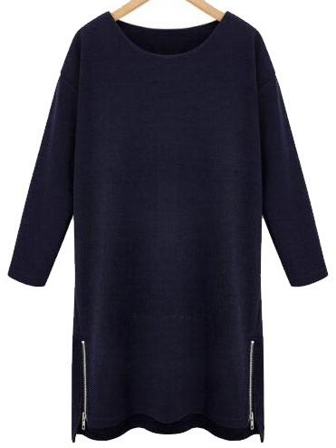 Shein Navy Round Neck Zipper Plus Dress