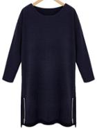 Shein Navy Round Neck Zipper Plus Dress