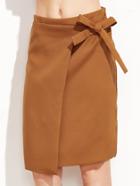 Shein Khaki Bow Tie Zipper Back Skirt