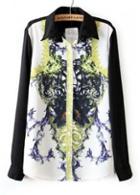 Rosewe Hot Sale Printed Turndown Collar Blouse For Autumn