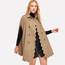 Shein Button Front Plaid Collar Poncho Coat