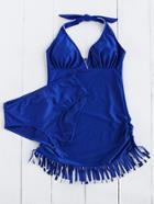 Shein V Neckline Fringe Hem Swimdress With Panty