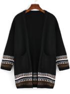 Shein Black Long Sleeve Geometric Print Pockets Sweater