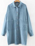 Shein Blue Drop Shoulder Frayed Pockets Denim Coat