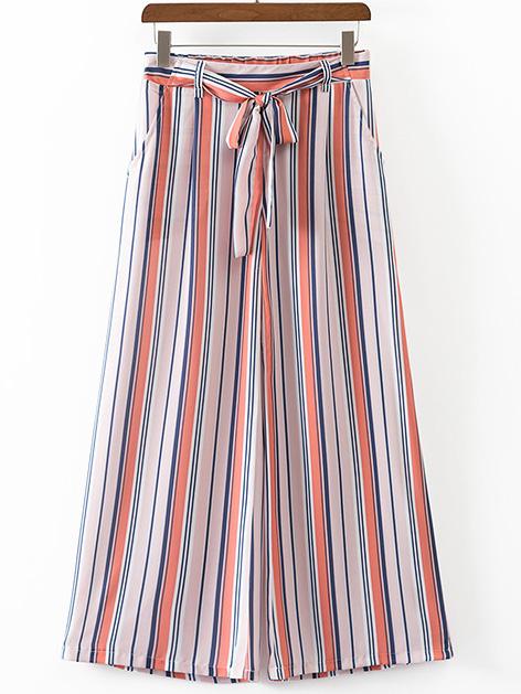 Shein Multicolor Stripe Wide Leg Pants With Belt
