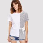 Shein Contrast Striped Knot Side Tee