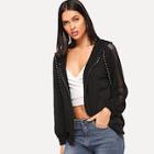 Shein Mesh Insert Zip Drawstring Hoodie