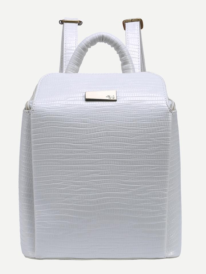 Shein Lizard Embossed Faux Leather Structured Backpack - White