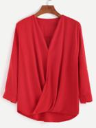 Shein Red V Neck High Low Wrap Blouse