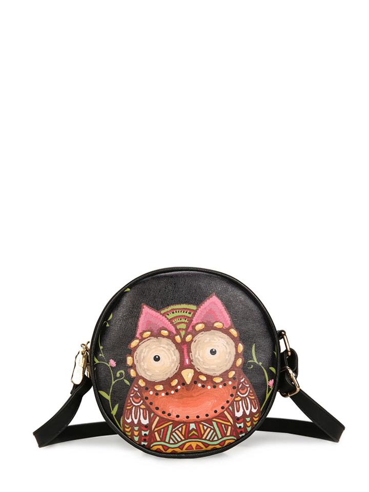 Shein Cartoon Owl Print Round Pu Crossbody Bag
