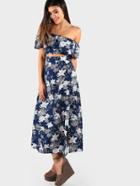 Shein Flower Print Crop Frill Top And High Slit Skirt Set