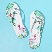 Shein Flamingo Pattern Toe Post Flip Flops