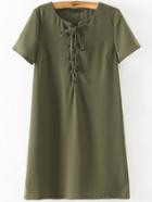 Shein Green Short Sleeve Lace Up Dress