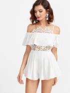 Shein Cold Shoulder Lace Insert Frill Playsuit