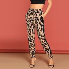 Shein Drawstring Waist Pocket Leopard Pants