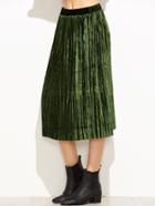 Shein Green Pleated Velvet Skirt