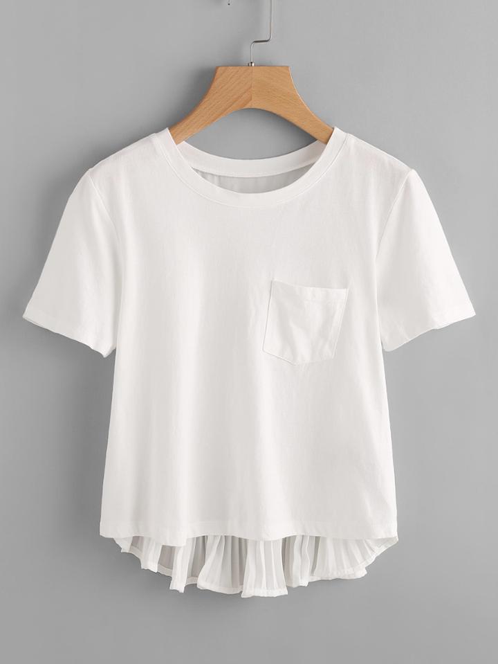 Shein Accordion Pleat Back High Low Tee
