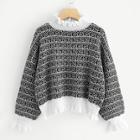 Shein Frill Trim Color Block Sweater