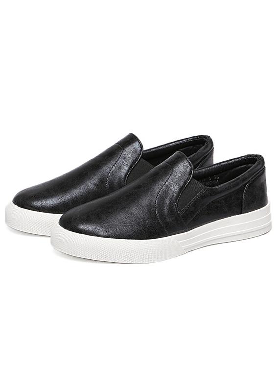 Shein Black Thick-soled Round Toe Pu Flats